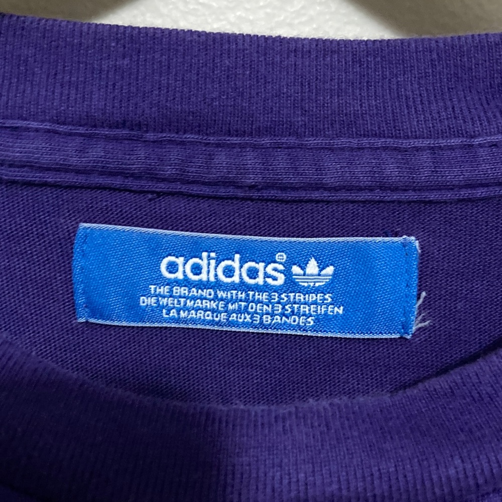 Adidas Classic Purple Tee with White Logo, Size Medium, Crewneck short sleeve - Picture 5 of 7
